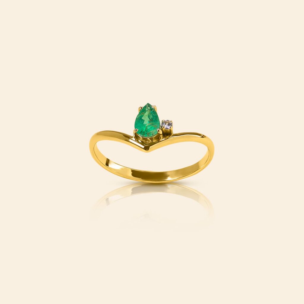 Anel Aurora Prime ouro 18k com esmeralda e topazio exclusivo atl joalheria